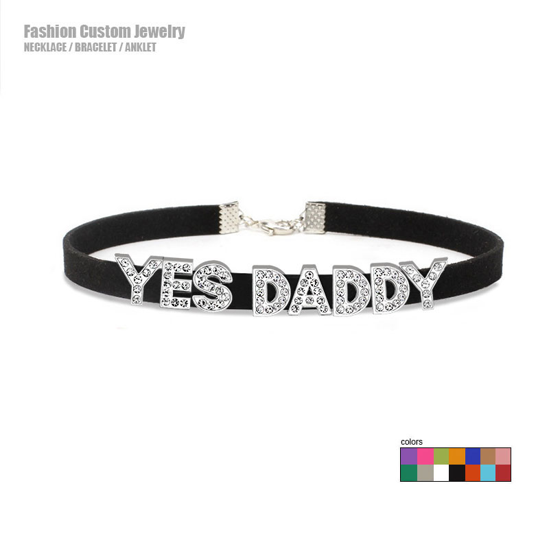 Crystal Choker Necklace - Seksi Rhinestone Harfler EVET BABA Gerdanlık