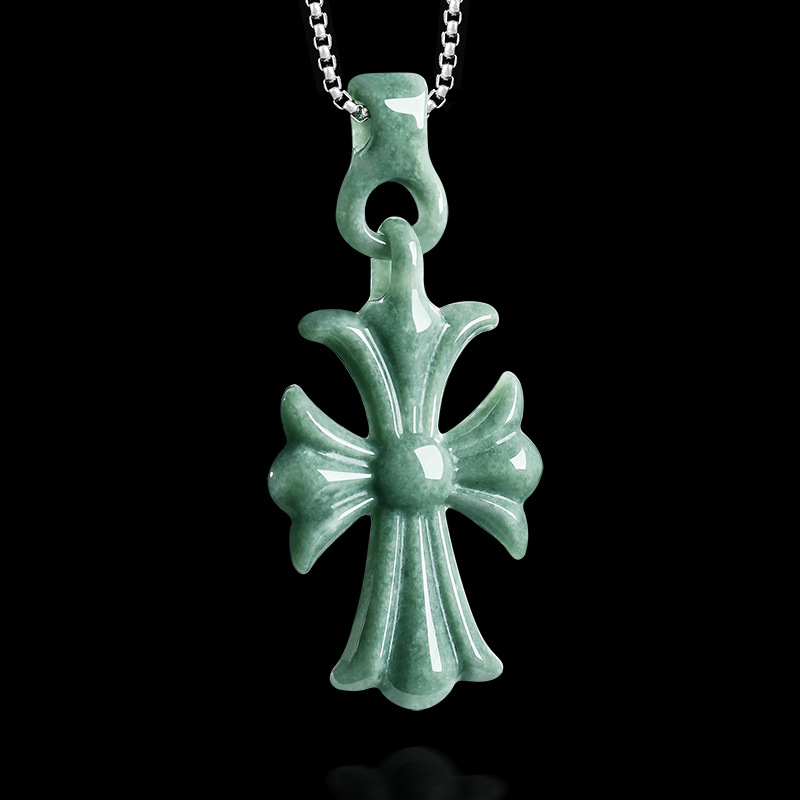 Necklace Pendant - Doğal Birman Yeşim Taşı Haç Kolye
