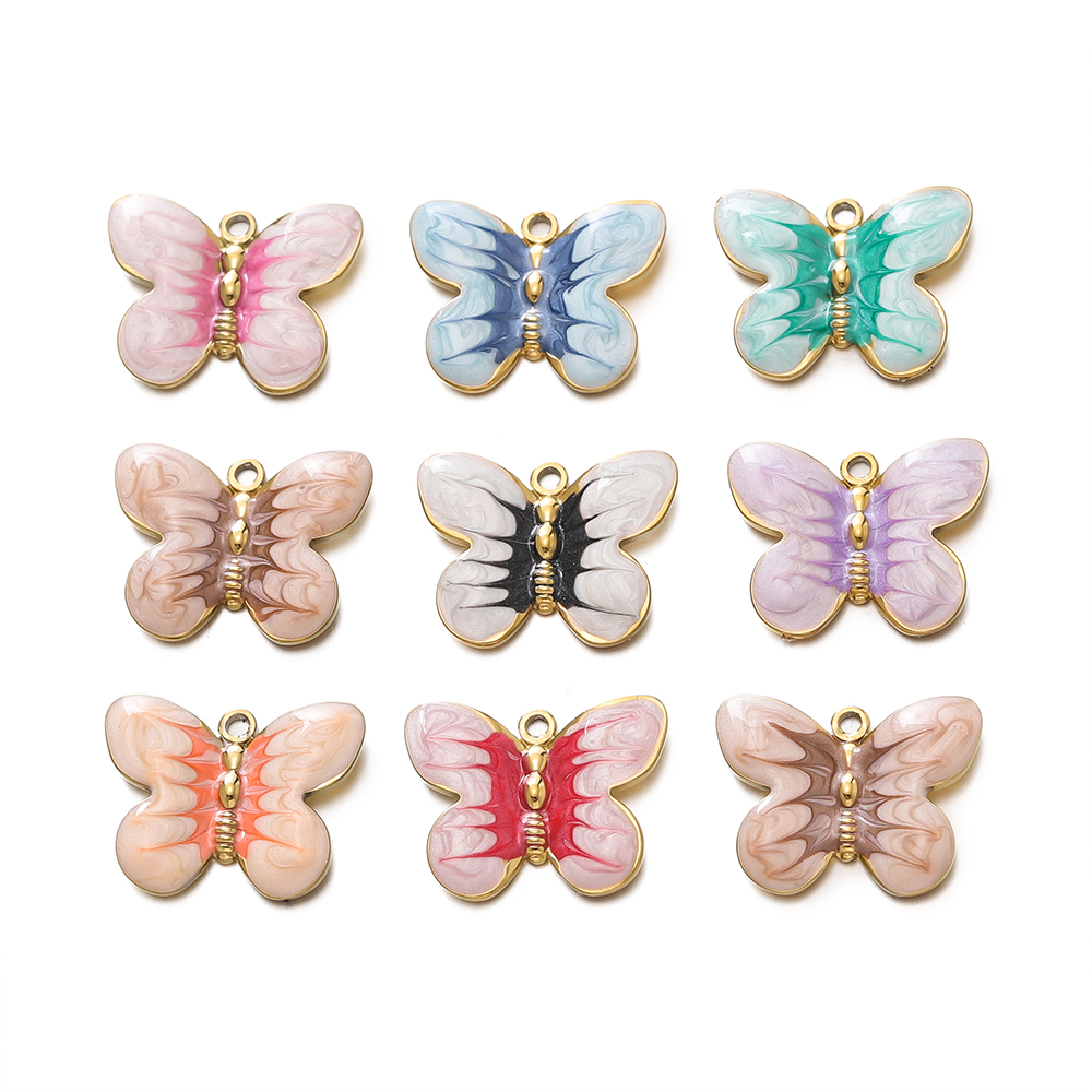 Butterfly Pendant Necklace - 2 adet/grup Renkli Emaye Kelebek Charms